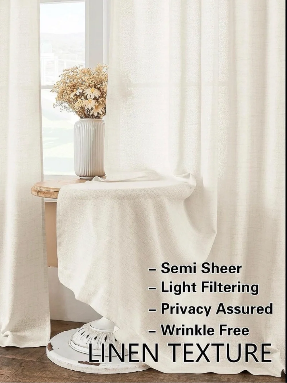 DUKIYO French Door Curtains 25x40 Ivory Linen Look Set of 2